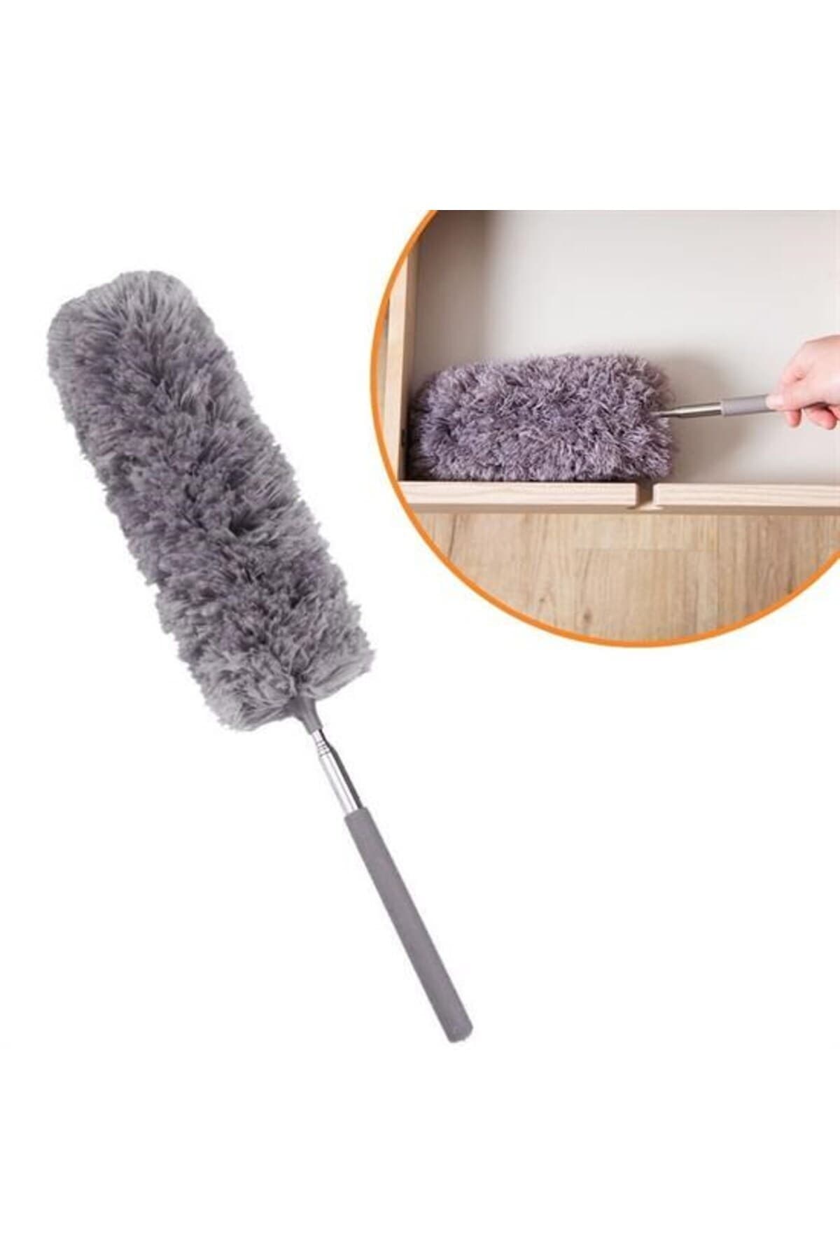 Teleskopik Uzatılabilir Mikrofiber Yumuşak Başlıklı Gri Toz Alma Fırçası Toz Püskülü