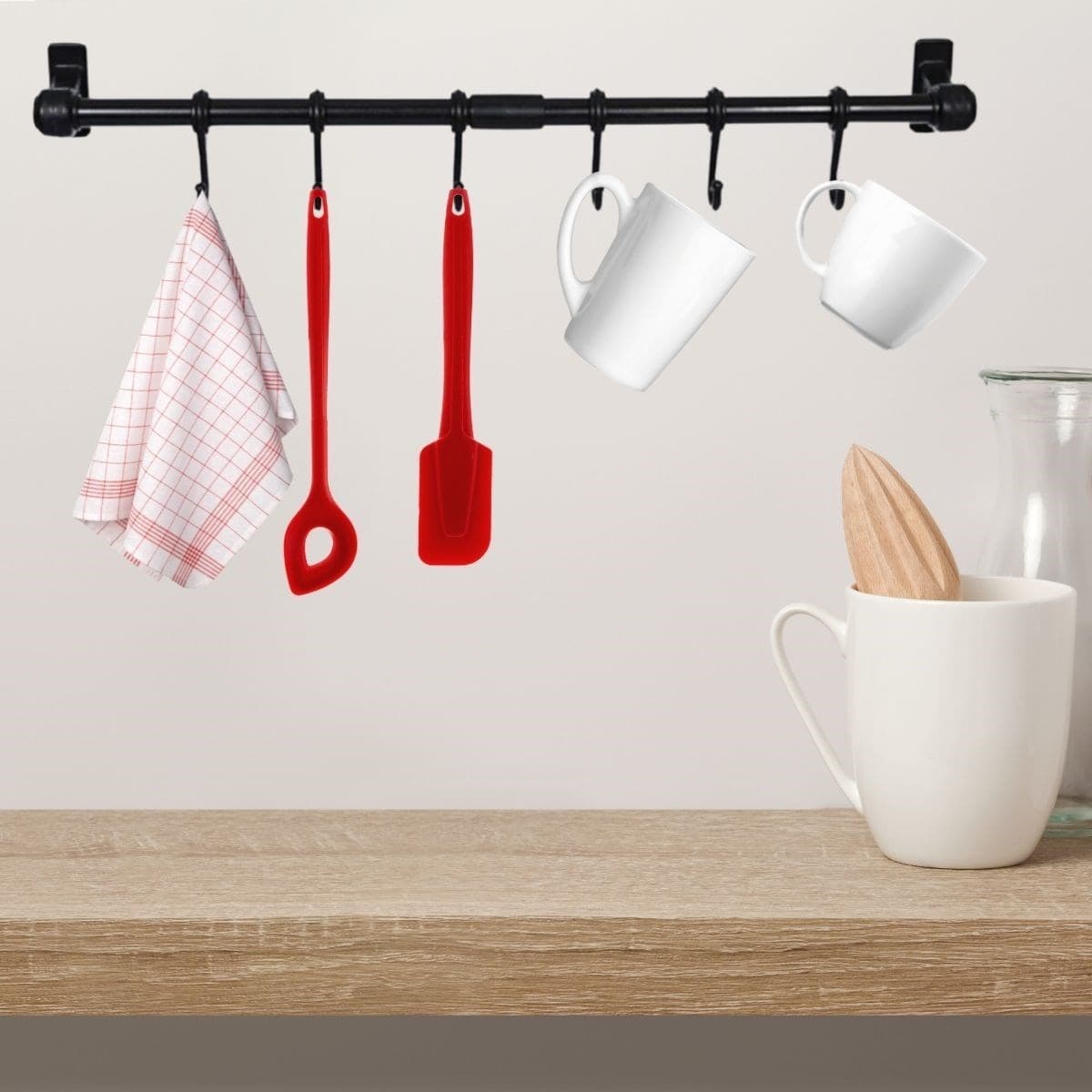 Roichil® Duvara Monte Edilen 6 Kancalı Dekor Kaşıklık ve Kupa Askısı